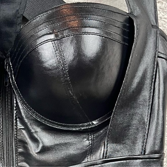 Black Faux Leather Bustier Large Coquette Goth Sexy - Picture 5 of 16